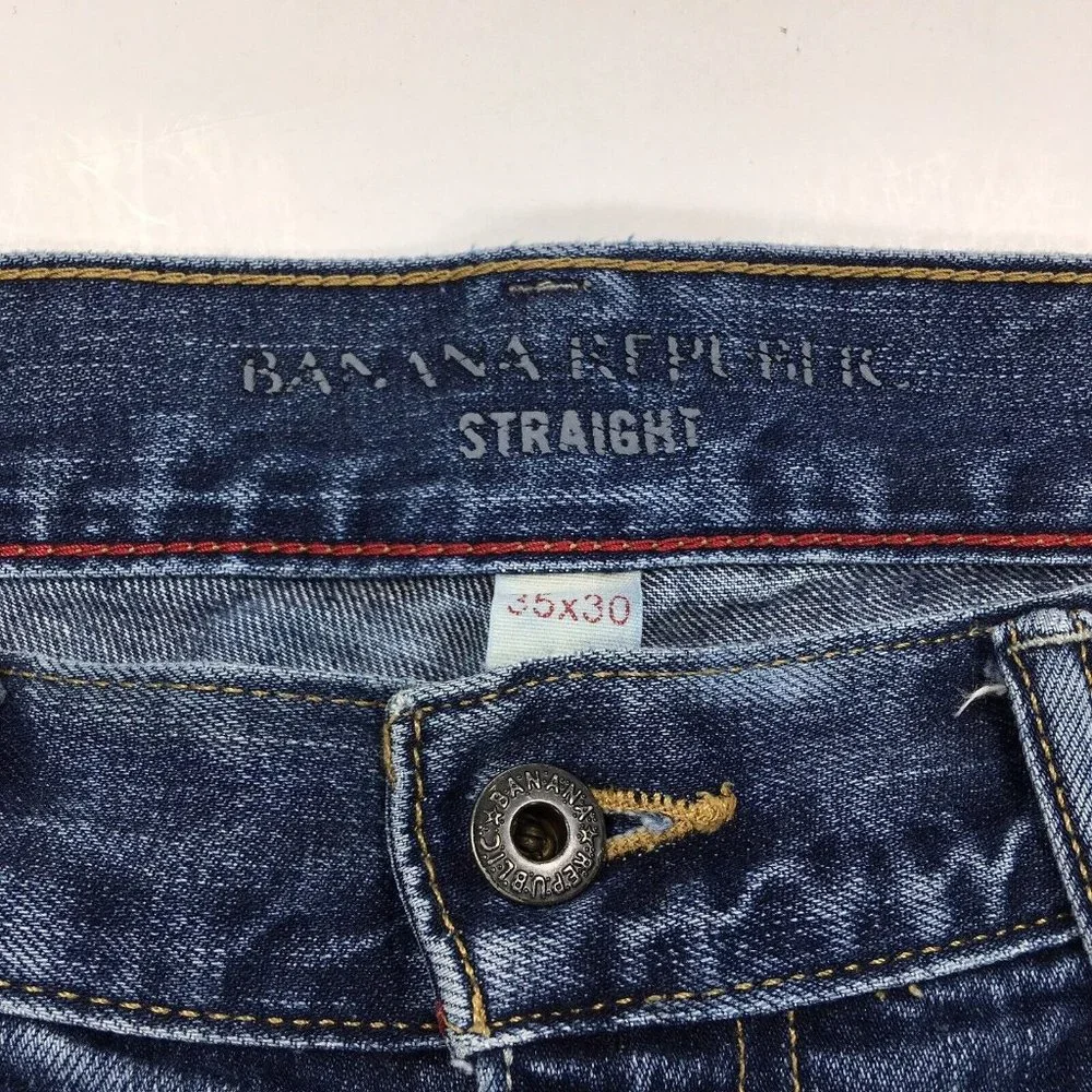 Banana Republic Mens Straight Blue Jeans sz 35x30 Denim Destroyed‎ Cuffs
